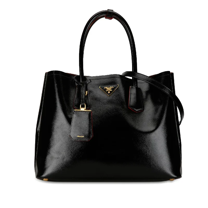 Prada Medium Saffiano Vernice Double Satchel (SHG-vfTU3r) Statement Bags, Shop Today