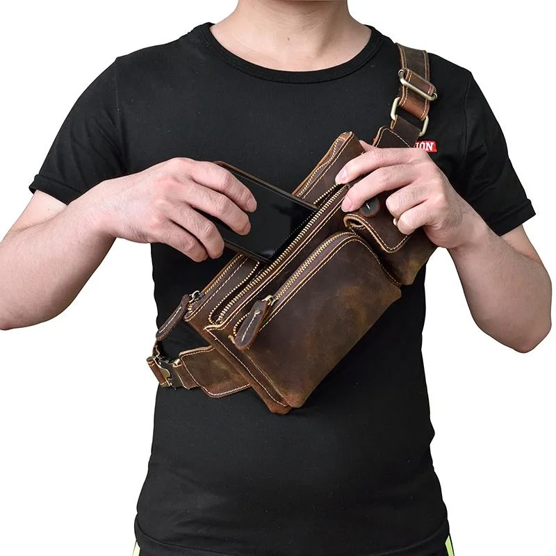 Brown Cool LEATHER MENS FANNY PACK FOR MEN BUMBAG Vintage WAIST BAGS