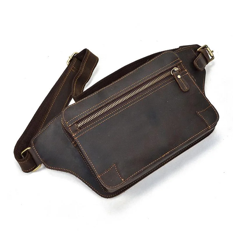 Cool Dark Brown LEATHER MENS FANNY PACK FOR MEN BUMBAG Vintage WAIST BAGS