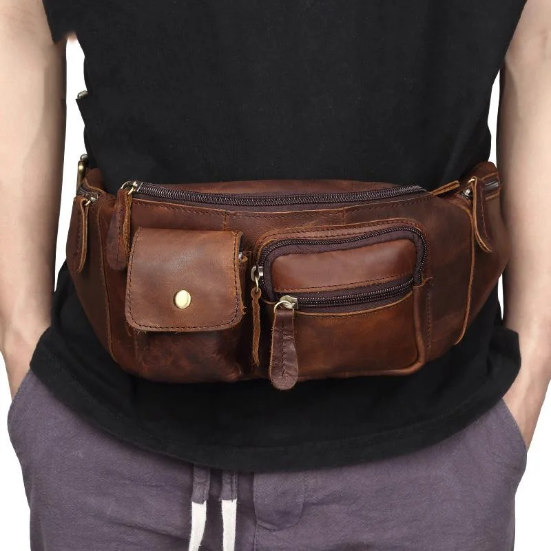 Vintage Leather Fanny Pack Mens Waist Bag Hip Pack Belt Bag for Men