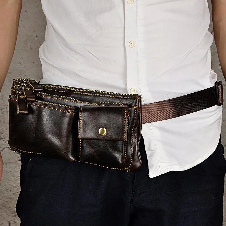 Vintage Leather Fanny Pack Mens Waist Bag Hip Pack Belt Bag for Men