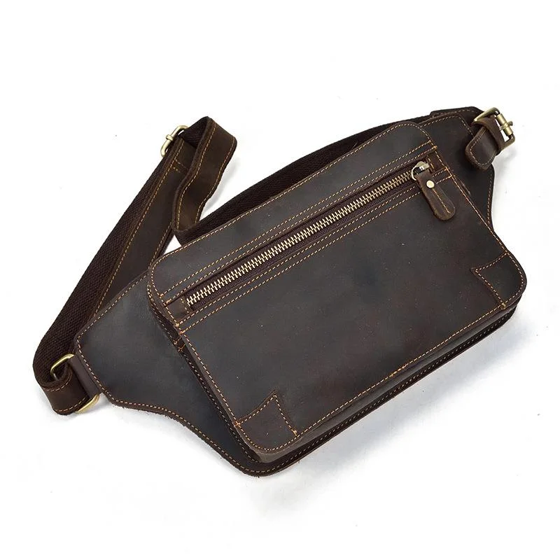 Vintage Leather Fanny Pack Mens Waist Bag Hip Pack Belt Bag for Men