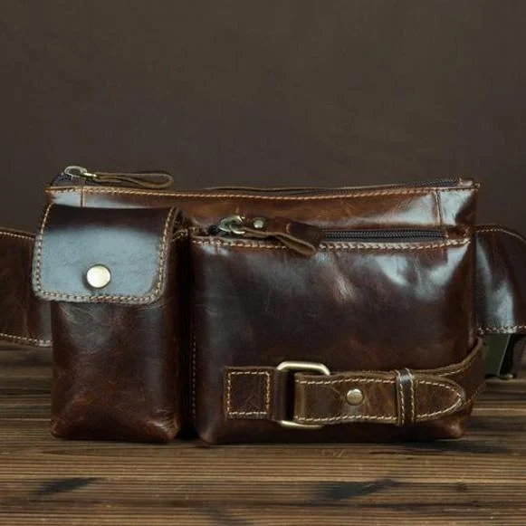 Vintage Leather Fanny Pack Mens Waist Bag Hip Pack Belt Bag for Men