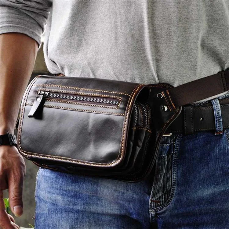 Vintage Leather Fanny Pack Mens Waist Bag Hip Pack Belt Bag for Men