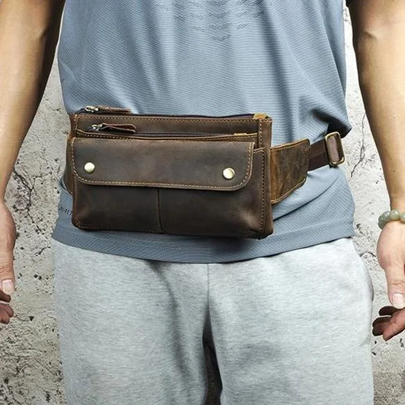 Vintage Leather Fanny Pack Mens Waist Bag Hip Pack Belt Bag for Men