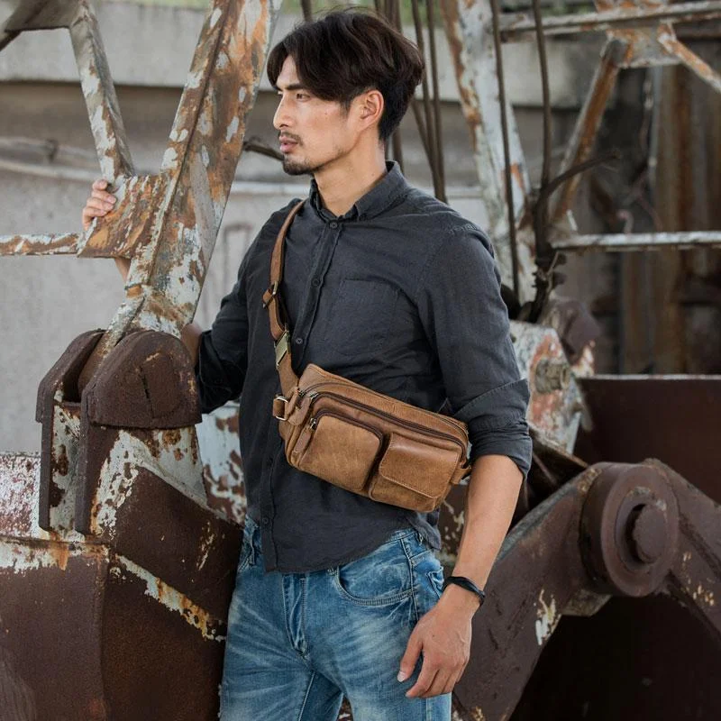 Vintage Leather Fanny Packs Mens Waist Bag Hip Pack Belt Bag for Men