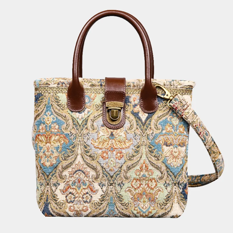 Golden Age Blue Tuck Lock Carpet Satchel Flash Sale On Handbags