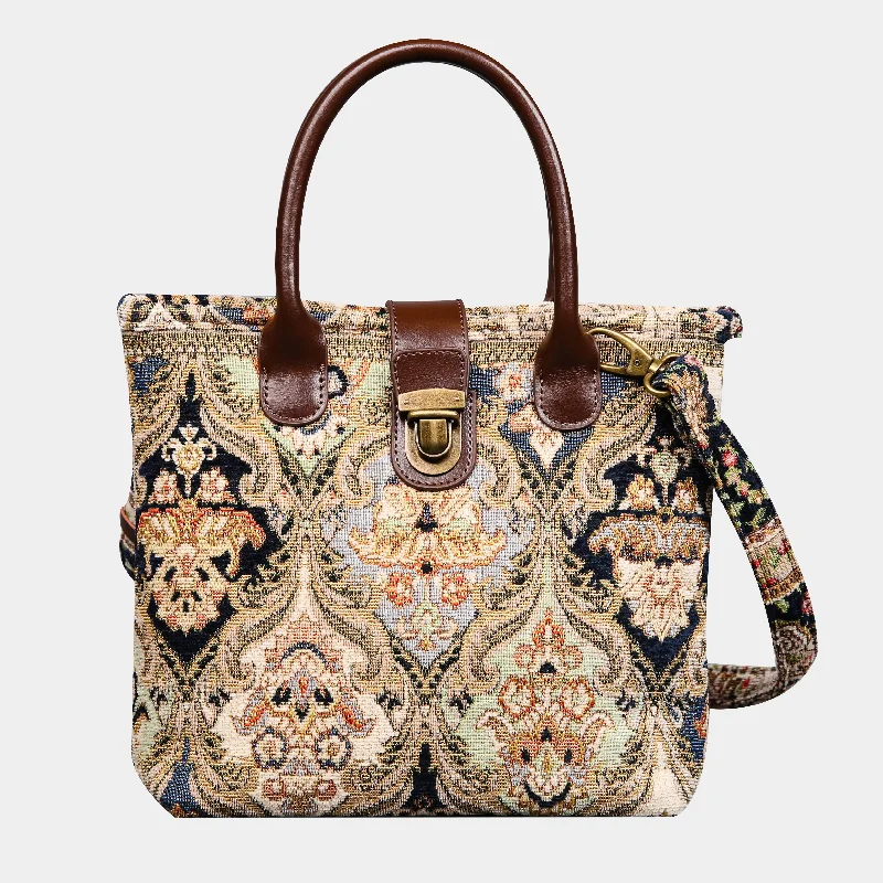 Golden Age Navy Tuck Lock Carpet Satchel Classic Bags, Exclusive Deals