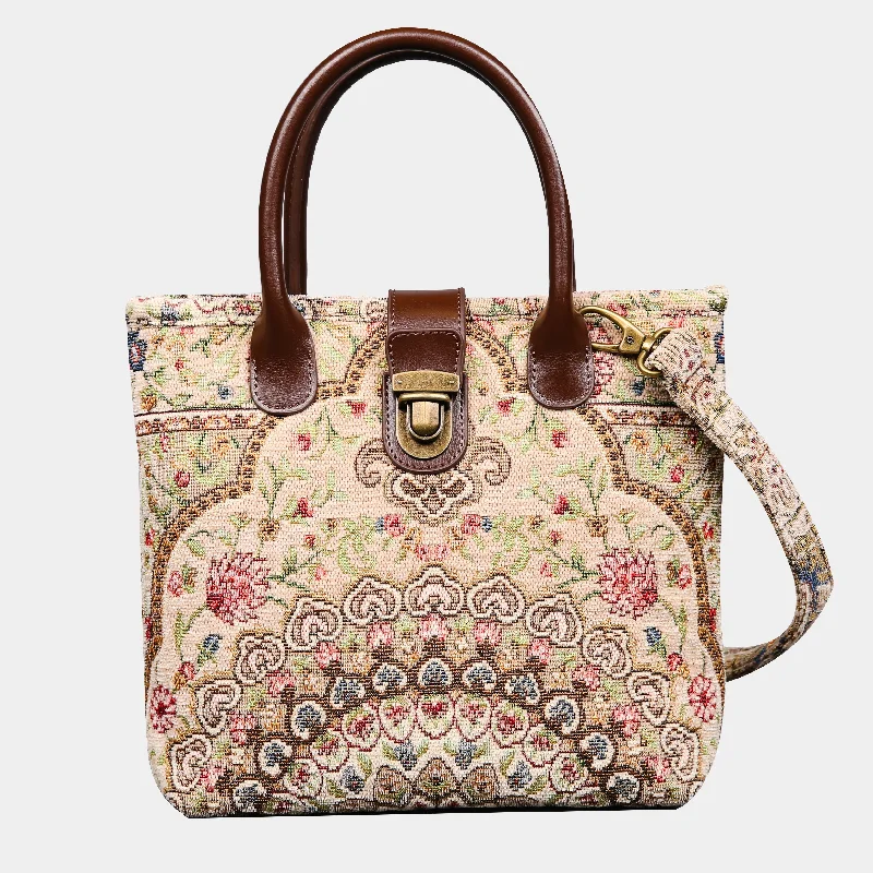 Oriental Beige Tuck Lock Carpet Satchel Stylish Totes, Exclusive Savings