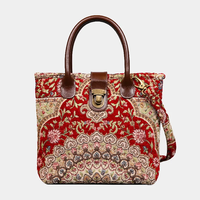 Oriental Wine Tuck Lock Carpet Satchel Elegant Purses At Clearance Prices
