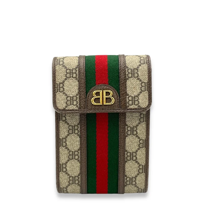 x Gucci The Hacker Project Web Phone Crossbody Bag Brown in Monogram Coated Canvas, Gold hardware Luxury Totes, Affordable Prices x Gucci The Hacker Project Web Phone Crossbody Bag Brown in Monogram Coated Canvas, Gold hardware Luxury Totes, Affordable Prices