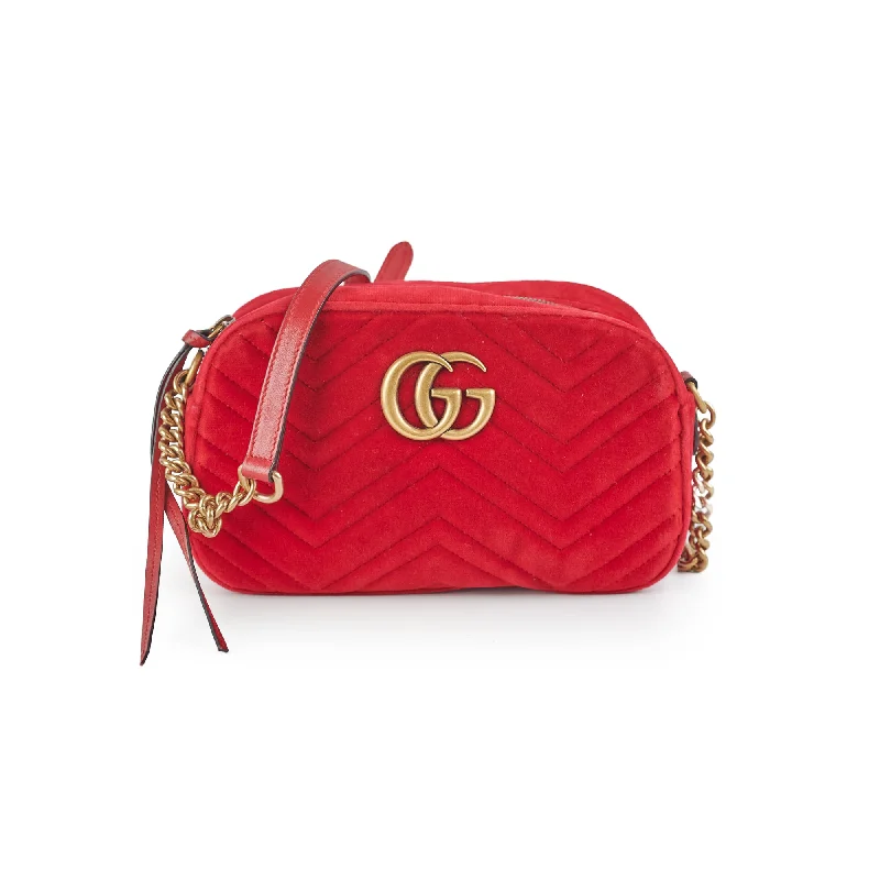 Trend Alert Gucci Small Marmont Velvet Red Elegant Bags, Limited Stock