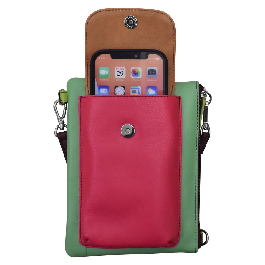 Fashion Forward Handbag Cell Phone Sage Multi Leather RFID Blocking 6040 Designer Bags At Exclusive Clearance Prices