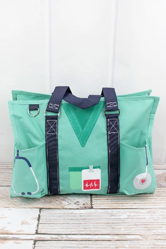 Contemporary Casual Deals NGIL Scrub Life Mint Utility Tote with Navy Trim Elegant Bags, Limited Stock Contemporary Casual Deals NGIL Scrub Life Mint Utility Tote with Navy Trim Elegant Bags, Limited Stock