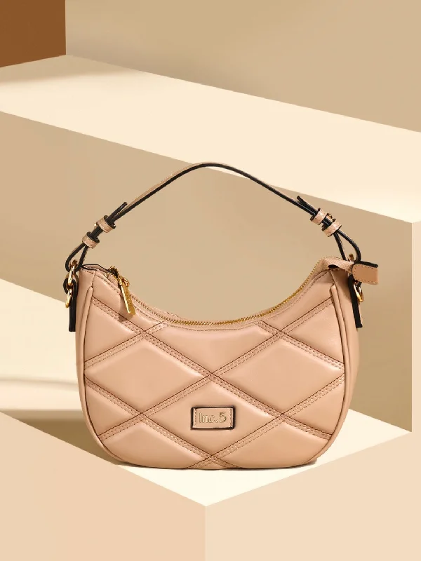 Vintage-Inspired Style Offers Women Beige Qulited Half-Moon Shoulder Bag Classic Totes At Unbeatable Deals