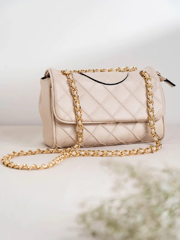 Easy Elegance Sales Women Beige Structured Chain Sling Bag with Quilted Texture Limited-Stock Handbag Sale For A Stylish Look Easy Elegance Sales Women Beige Structured Chain Sling Bag with Quilted Texture Limited-Stock Handbag Sale For A Stylish Look