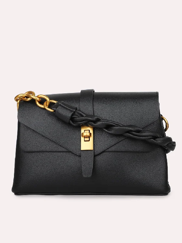Inspired Bags For High-End Fashion Women Black Solid Structured Sling Bag with Front Lock Detail Classic Totes, Exclusive Deals Inspired Bags For High-End Fashion Women Black Solid Structured Sling Bag with Front Lock Detail Classic Totes, Exclusive Deals
