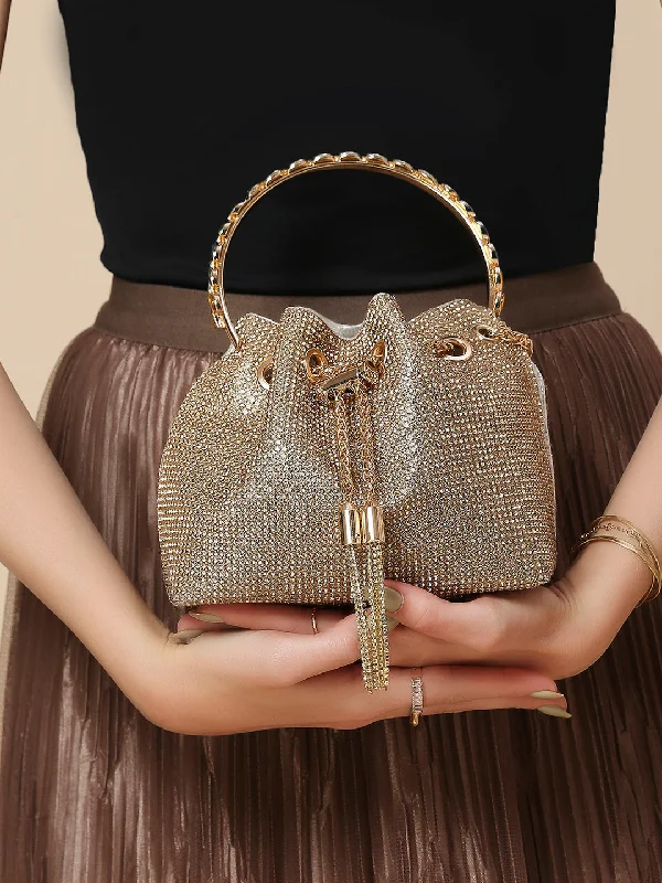 Ends Soon Women Gold Embellished Wrist Loop Potli with Sling Fashion Bags, Limited Offer Ends Soon Women Gold Embellished Wrist Loop Potli with Sling Fashion Bags, Limited Offer