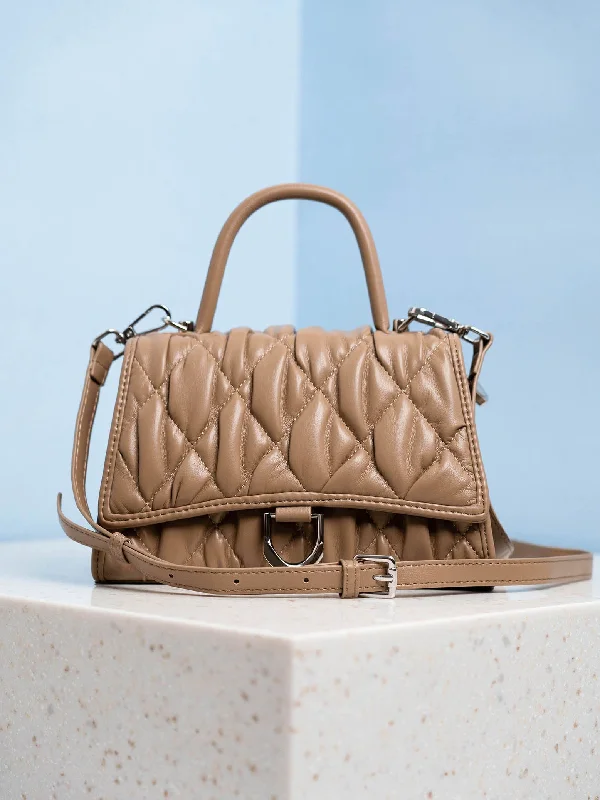 Timeless Elegance Sale Women Khaki Quilted Textured Structured Handheld Bag with Sling The Perfect Bag Sale Is Here Timeless Elegance Sale Women Khaki Quilted Textured Structured Handheld Bag with Sling The Perfect Bag Sale Is Here