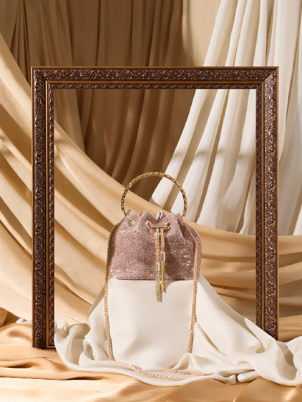 Vibrant Style Promotions Women Rose Gold Embellished Wrist Loop Potli with Sling Chic Bags, Shop Now Vibrant Style Promotions Women Rose Gold Embellished Wrist Loop Potli with Sling Chic Bags, Shop Now
