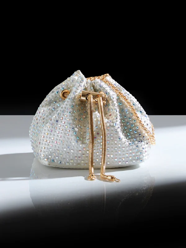 Festival Bags For Concerts And Events Women White Embellished Potli Clutch with Sling Exclusive Discounts On Stylish Handbags Festival Bags For Concerts And Events Women White Embellished Potli Clutch with Sling Exclusive Discounts On Stylish Handbags
